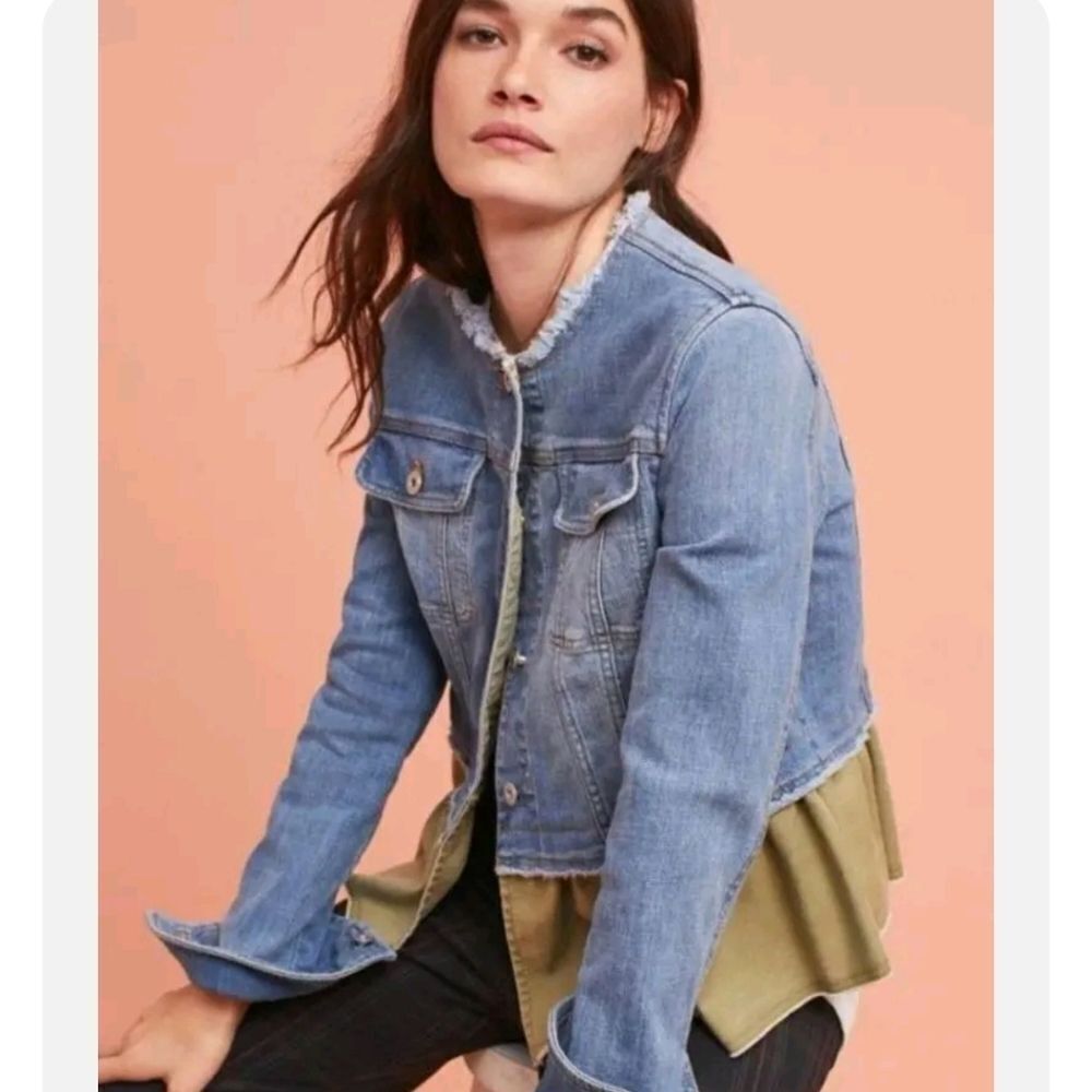 Pilcro And The Letterpress Flounced Denim Jacket Peplum